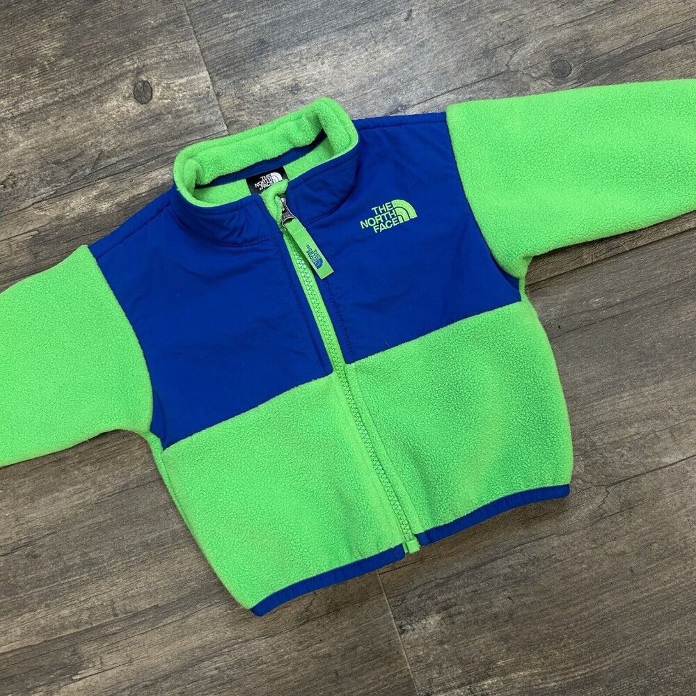 THE NORTH FACE Infant Denali Fleece Jacket Size 3-6 Months Green‎ Blue Full Zip